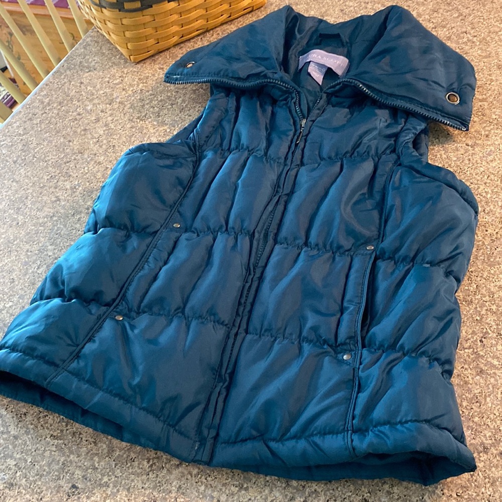 Laura Scott Teal Blue / Green Puffer Vest Zip Up Large
